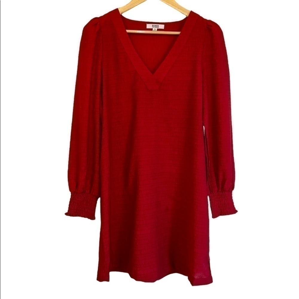 NEW BB Dakota by Steve Madden Textured Long Sleeve Mini Shift Dress Red - Picture 2 of 4